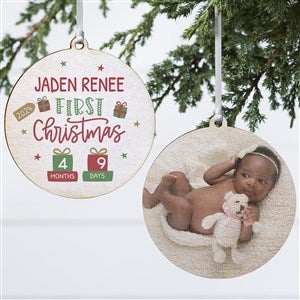 Baby's First Christmas Age Personalized Ornament - 2 Sided Wood