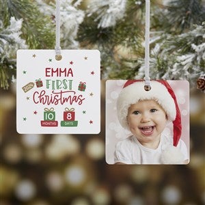 Baby's First Christmas Age Personalized Ornament - 2 Sided Metal