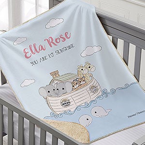 Precious Moments Noah's Ark Personalized Baby Girl 30x40 Sherpa Blanket