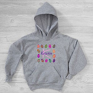 Colorful Eggs Personalized Easter Hanes Kids Hooded Sweatshirt - Youth Large (12/14) - Grey