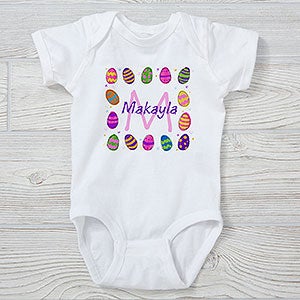 Colorful Eggs Personalized Easter Baby Bodysuit - Infant 18 Months - Grey