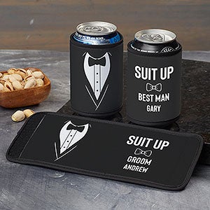 Suit Up Groomsmen Personalized Slim Can Cooler