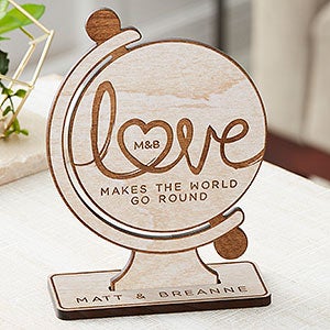 Love Makes The World Go Round Personalized Wood Keepsake - Whitewash