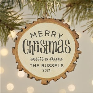 Merry Christmas Faux Wood Slice Personalized Ornament