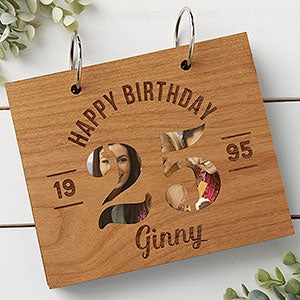 Modern Birthday Personalized Wood Photo Album - Natural Alderwood