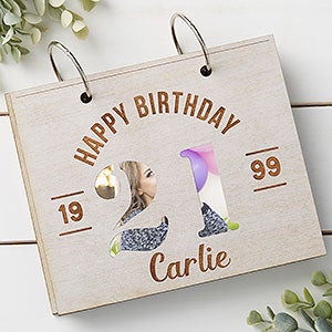 Modern Birthday Personalized Wood Photo Album - Whitewash