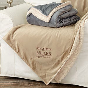 Wedding Couple Embroidered 50x60 Tan Sherpa Blanket