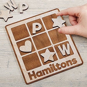 Personalized Family Wooden Tic Tac Toe Game - Whitewashed