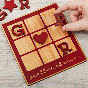 Personalized Romantic Red Stain Wood Tic Tac Toe