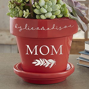 Floral Love For Mom Personalized Red Flower Pot