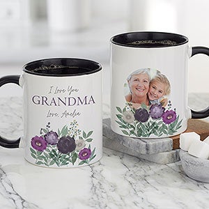 Floral Love For Grandma Personalized Photo Coffee Mug 11oz Black