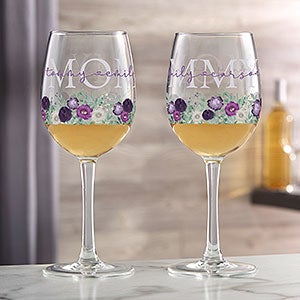 Floral Love For Mom Personalized White Wine Glass