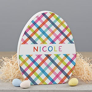 Bright Plaid Personalized Wooden Easter Egg Shelf Decoration