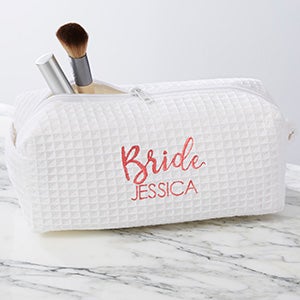 Bridal Party Personalized White Waffle Weave Makeup Bag