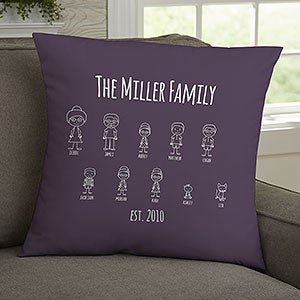 Stick Figure Family Personalized 18x18 Velvet Throw Pillow