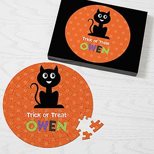 Black Cat Halloween Character Personalized 68 Round Puzzle