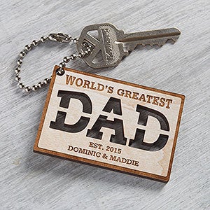 World's Greatest Dad Personalized Whitewash Wood Keychain