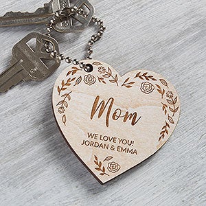 Floral Wreath For Her Engraved Whitewash Wood Keychain