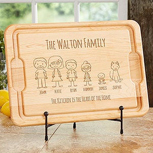 Stick Figure Family Personalized Maple Cutting Board - 12x17