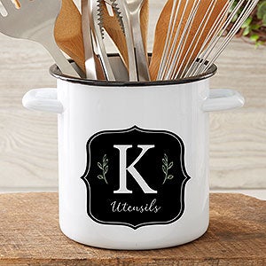 Black & White Buffalo Check Personalized Enamel Utensil Holder