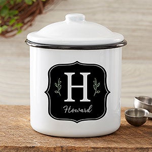 Black & White Buffalo Check Personalized Enamel Jar - Small Canister