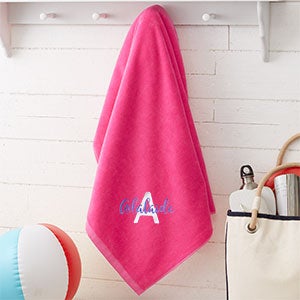 Playful Name Embroidered 36x72 Beach Towel - Hot Pink