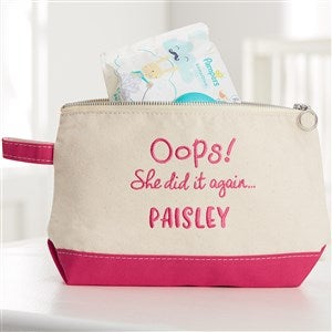 Embroidered Diaper And Wipe Canvas Bag - Pink