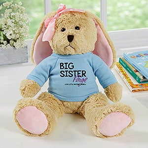 Personalized Tan Plush Bunny - Big Sister - Blue