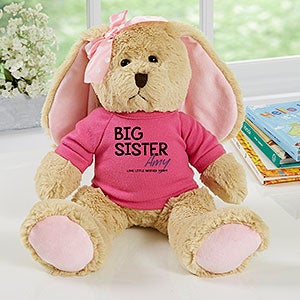 Personalized Tan Plush Bunny - Big Sister - Raspberry