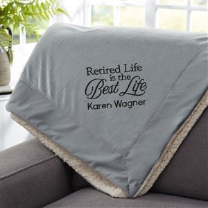 Retired Life Embroidered 50x60 Grey Sherpa Blanket