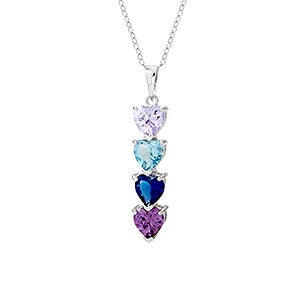 Custom Heart Birthstone Sterling Silver Necklace - 4 Stones