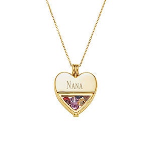 Engraved Glass Heart Birthstone Locket - Gold