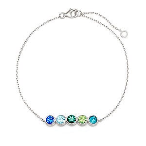 Custom Bezel Set Birthstone Sterling Silver Bracelet - 5 Stones