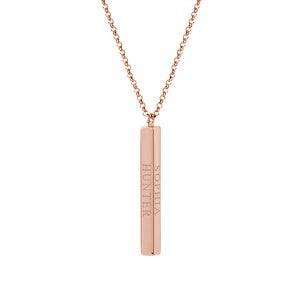 Engraved Vertical Square Necklace - Rose Gold