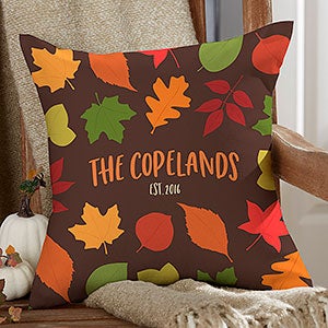 Fall Family Leaf Character Personalized Outdoor Throw Pillow - 16x16