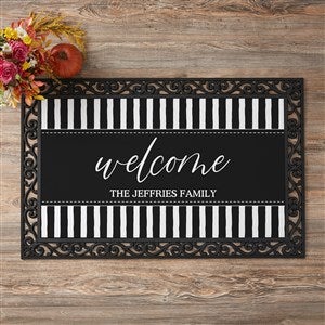 Spellbinding Stripes Personalized Black & White Halloween Doormat 20x35