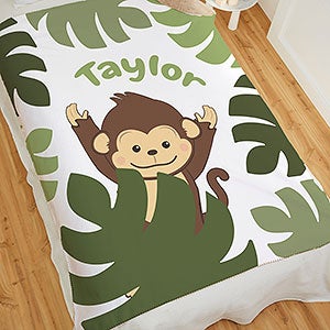 Olly Jungle Monkey Personalized 60x80 Sherpa Baby Blanket