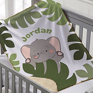 Jolly Jungle Elephant Personalized 30x40 Sherpa Baby Blanket