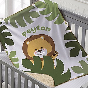 Jolly Jungle Lion Personalized 30x40 Sherpa Baby Blanket