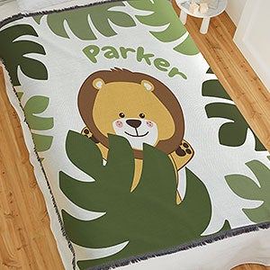 Jolly Jungle Lion Personalized 56x60 Woven Baby Throw