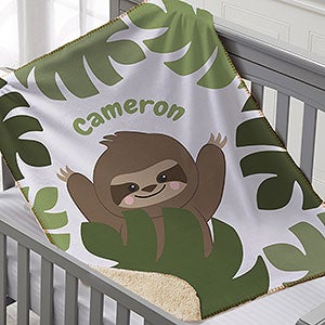 Jolly Jungle Sloth Personalized 30x40 Sherpa Baby Blanket