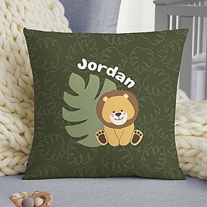 Jolly Jungle Lion Personalized 14x14 Baby Velvet Throw Pillow