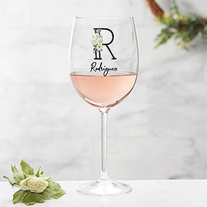 Neutral Colorful Floral Personalized White Wine Glass