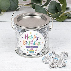 Pastel Birthday Personalized Silver Can With Sticker - Silver Kisses