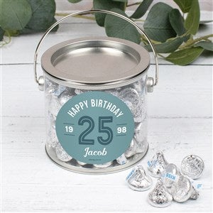 Modern Birthday For Him Personalized Silver Pail With Silver Kisses