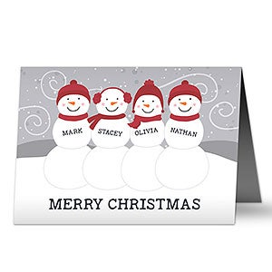 Snowman Family Personalized Christmas Card - Signature - Set Of 15