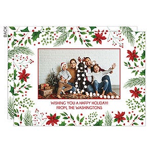 Holly Berry Photo Personalized Holiday Card - Signature - Set Of 15