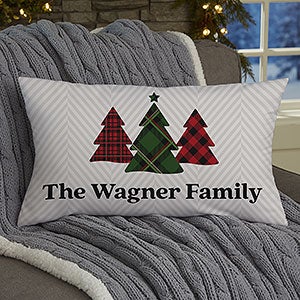 Plaid & Prints Personalized Christmas Lumbar Velvet Throw Pillow