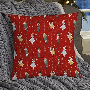 Sugarplum & Nutcracker Personalized Christmas 14x14 Velvet Throw Pillow