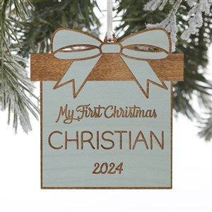 Baby Christmas Present Personalized Blue Stain Wood Ornament